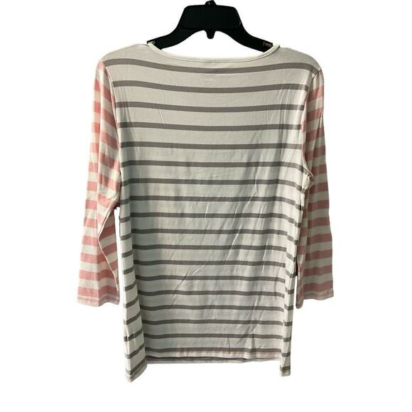 Elle Bow Top Womens Medium Pink White Striped Cotton Stretch Round Neck Pullover - Picture 2 of 5